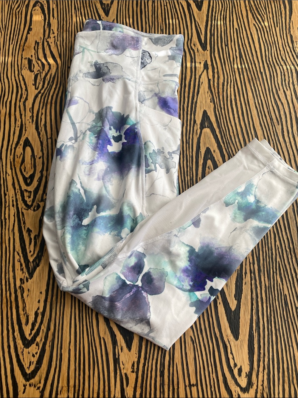 Athleta Floral Watercolor Leggings - White, Blue, Purple, Teal